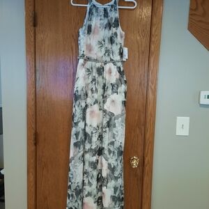 SLNY Floral Halter Dress - Black, White, Pink